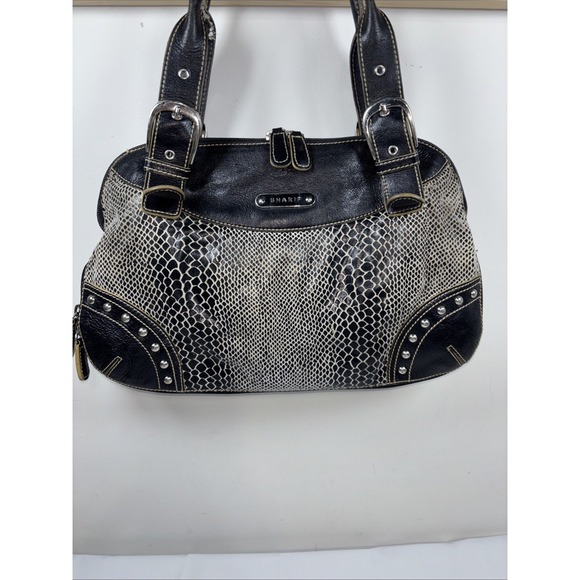 Sharif Studio Faux Snakeskin Shoulder Bag Leather Boho Y2K Purse Studs Expandabl - Picture 2 of 14